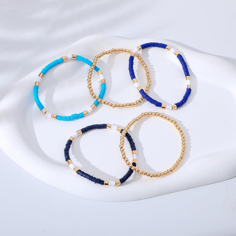 GOOJIDS Surfer Heishi Clay Bead Bracelets for Women Bohemian Stackable Gold Plated Beaded Stretch Bracelets Elastic Layering Friendship Bracelets Set Boho Jewelry - Image 3
